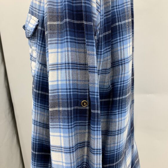 Jachs Girlfriend Shirt Womens M Medium Flannel Blue White Pearl Snap Button Up - Picture 6 of 13